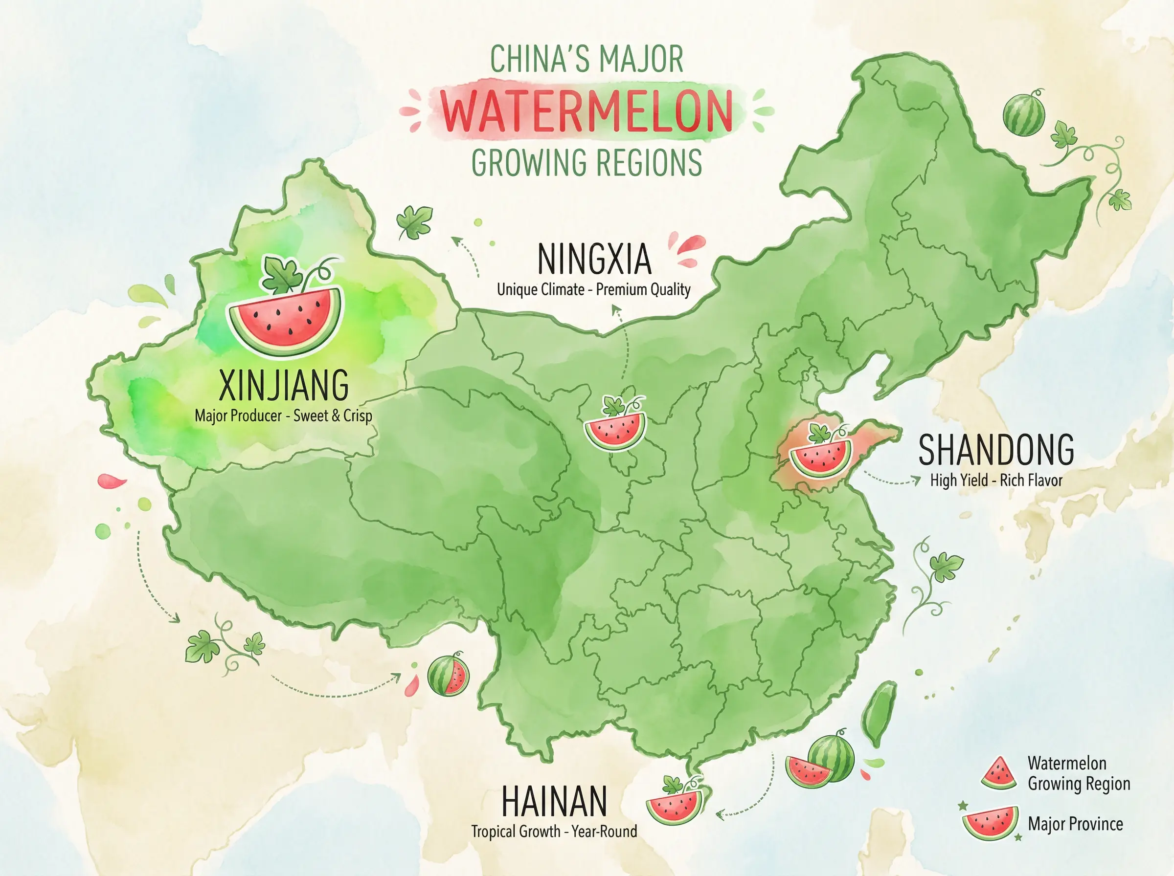 中国西瓜主要产地分布地图 - 日本伦理